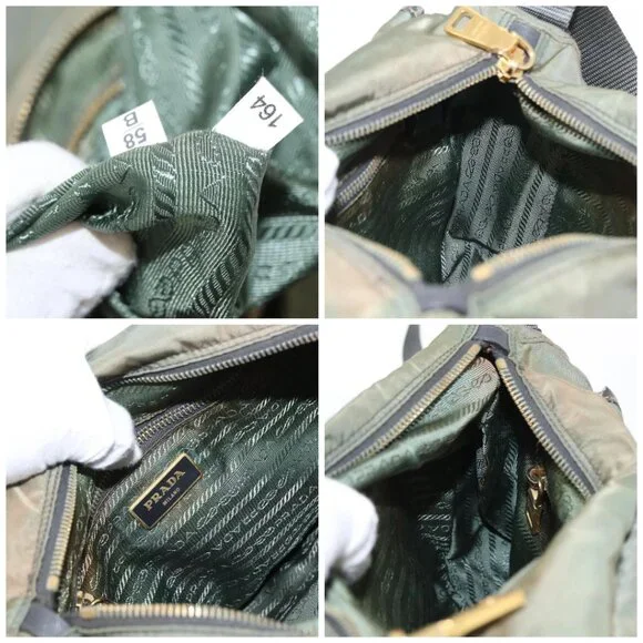 PRADA Shoulder Bag Nylon Khaki Gold Auth 154525 - Picture 15 of 16